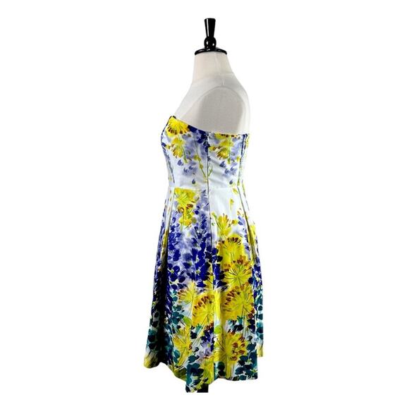 Muse Strapless Fit Flare Dress Pockets Yellow Purple Floral Women’s Plus Size 14 - Picture 4 of 14